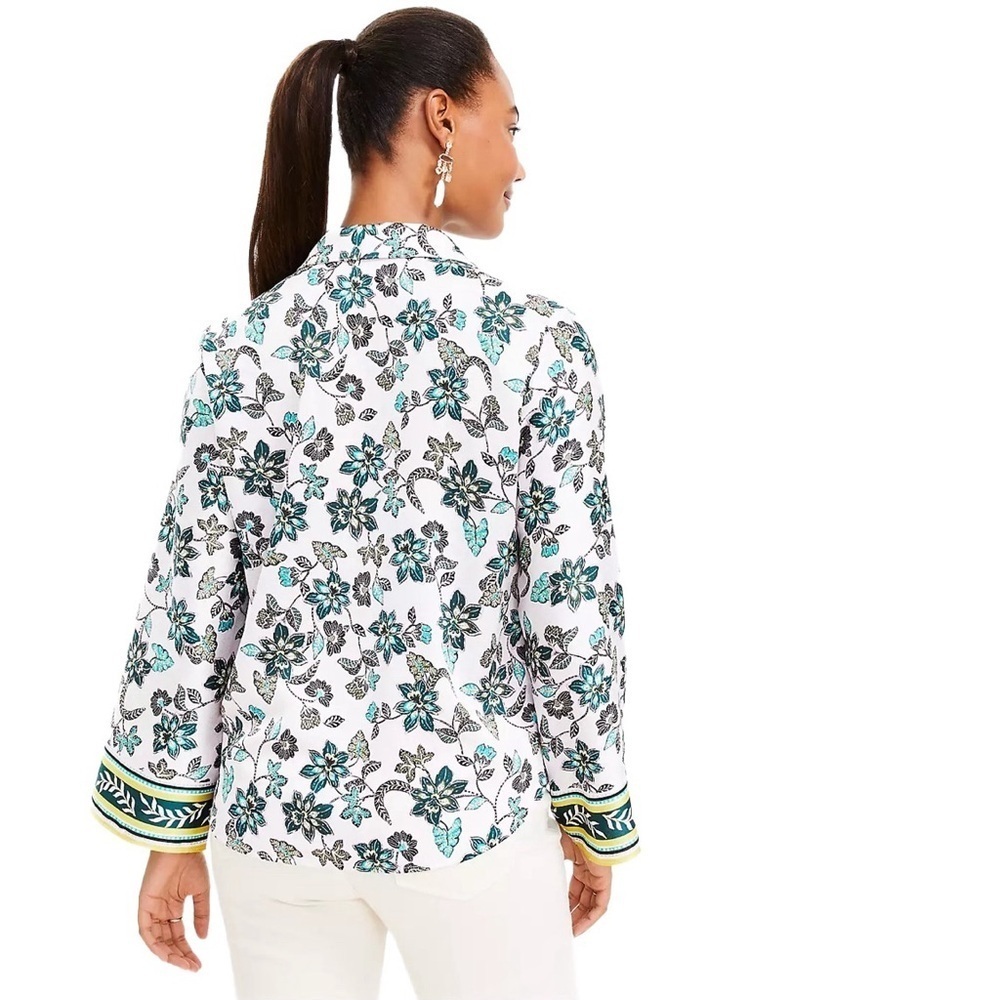 LOFT βHibiscusβ Tie front Long Sleeveblouse in light purple, turquoise, gold XS - Picture 3 of 10